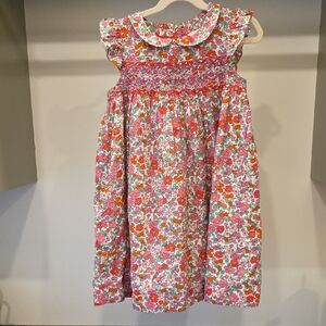 Mini Boden Pink, Orange & Green Floral Smocked Dress